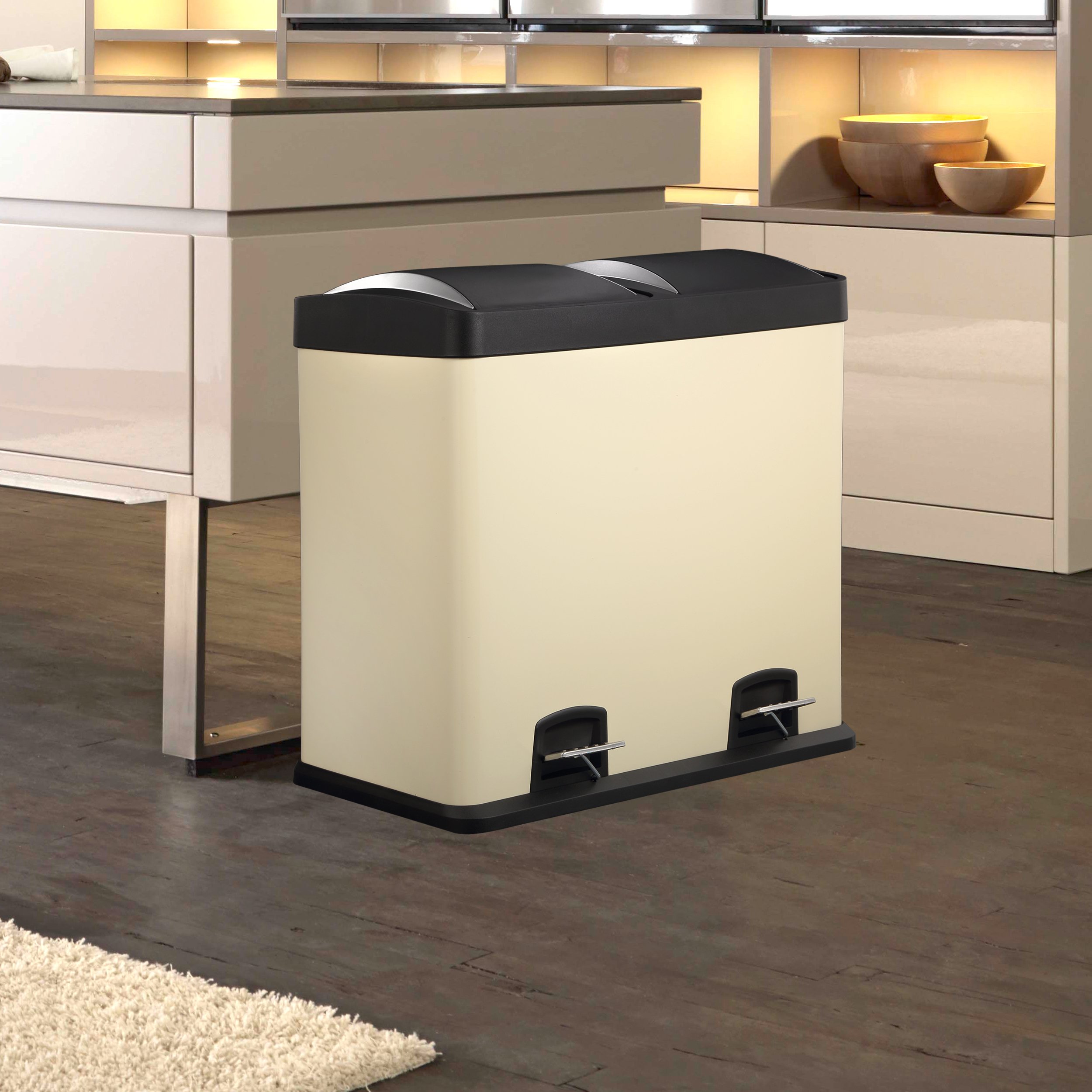 HARIMA Dual Recycling Bin 48L Cream Rubbish Bin Food Waste Pedal