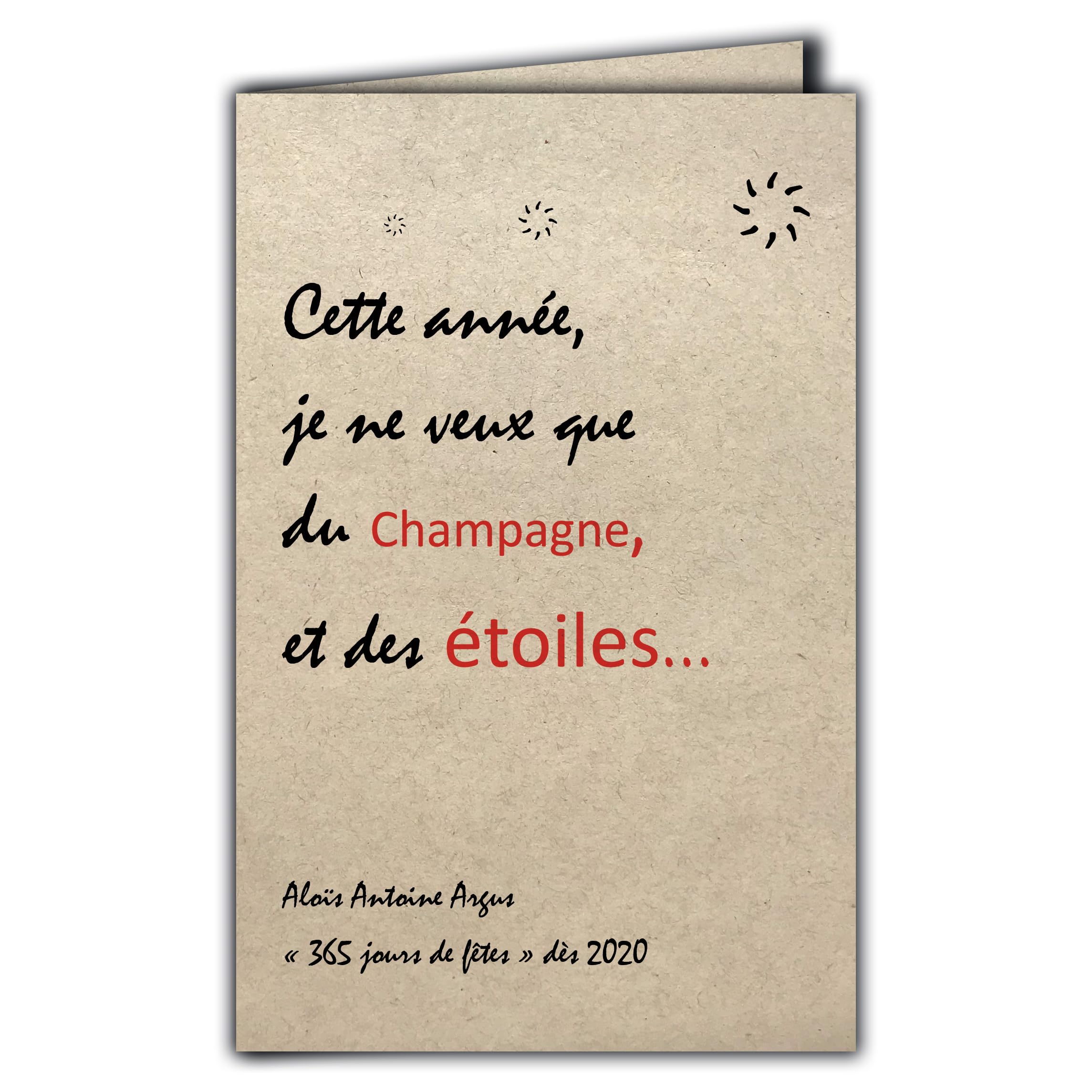CIT-1004 Quote Card on Natural Fibre Paper with Envelope "This Year I Want Only Champagne and Stars" Alois Antoine Argus Made in France Paper from Sustainably Managed Forests