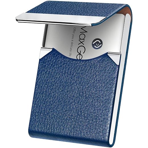 MaxGear Business Card Holder, PU Leather Business Card Case, Blue | Stainless Steel Interior, Magnetic Closure, RFID Blocking, Holds 15–25 Standard Business Cards
