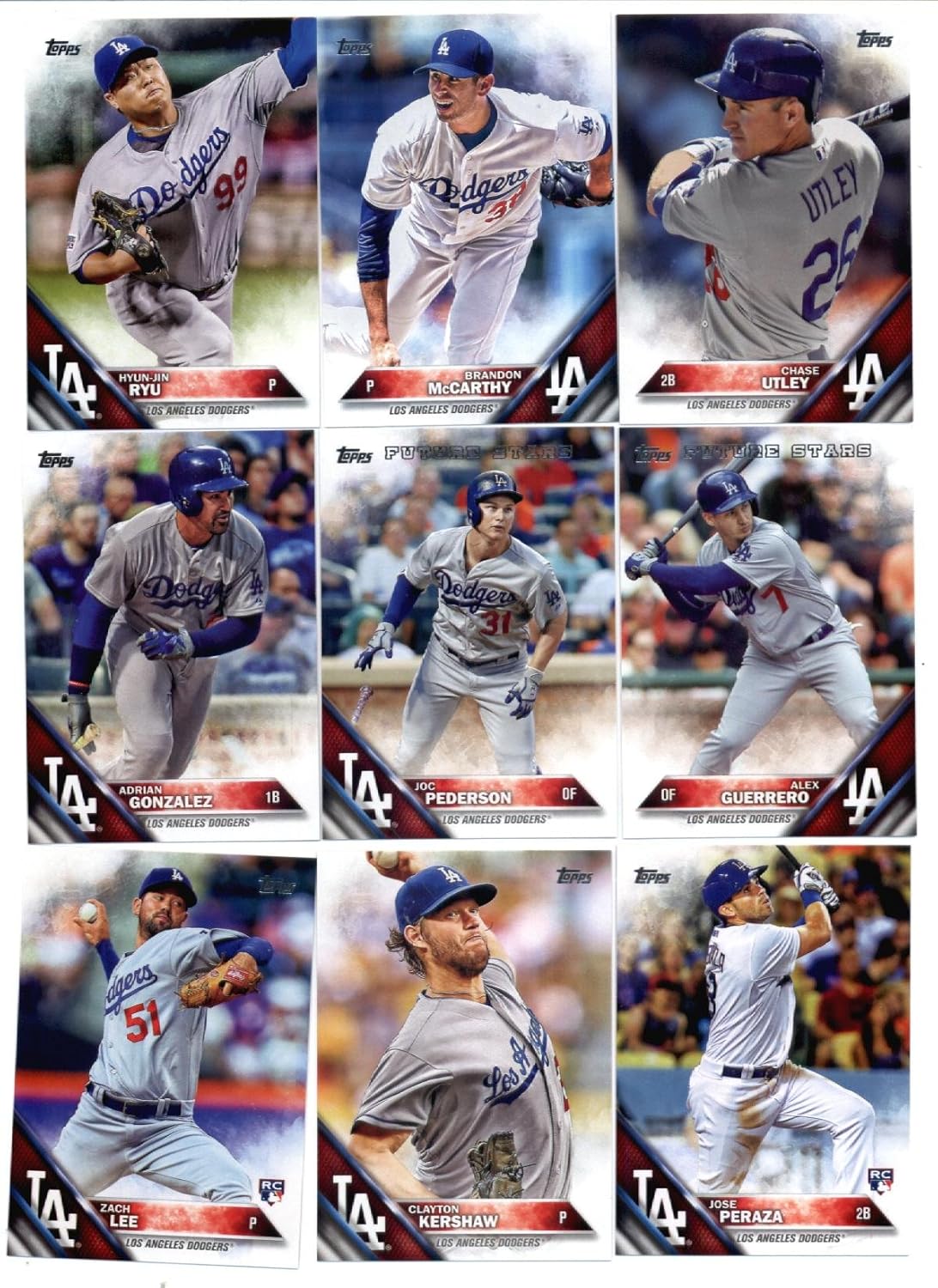 2016 Topps Baseball Los Angeles Dodgers Master Team Set of 44 Cards (Series 1, Series 2, and Update Series)- Includes Kershaw, Seager, Pederson, Utley, Grandal plus more!