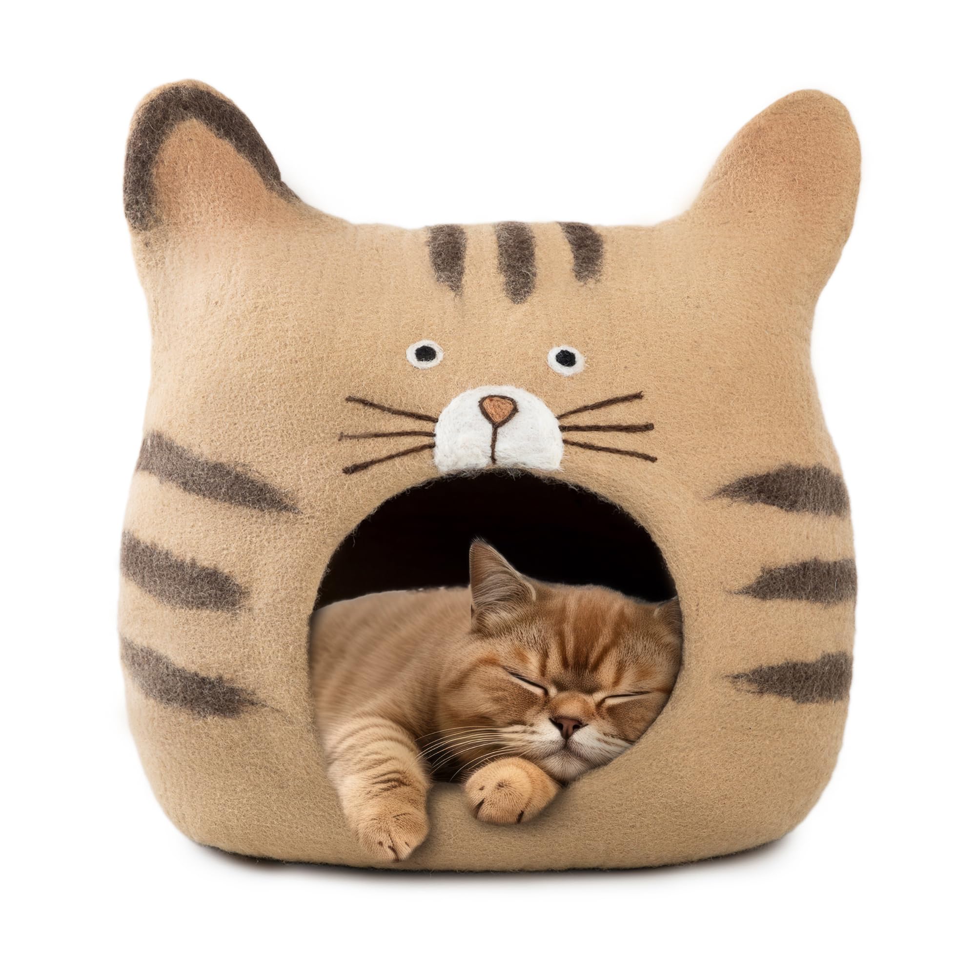 Yak Wool Himalayan Cat Cave - Extra Warm Handcrafted from Eco-Friendly - Stylish Brown Design - Ultimate Indoor Comfort