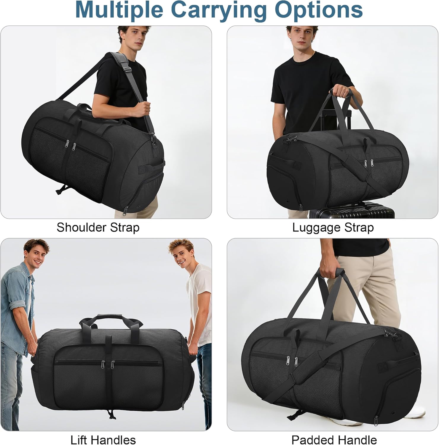 120L Foldable Waterproof Travel Duffel Bag for Men and Women with Shoe Compartment (Black, 120L)