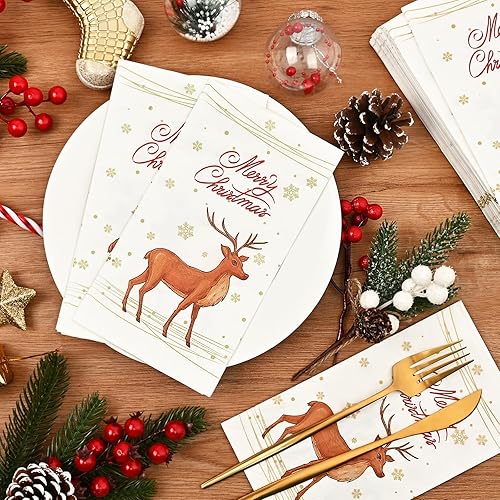 Miniatura 2 de Homlouue 100 servilletas de papel de Navidad, 3 capas de reno, servilletas de Navidad para fiestas de Navidad, fiestas de Navidad, toallas