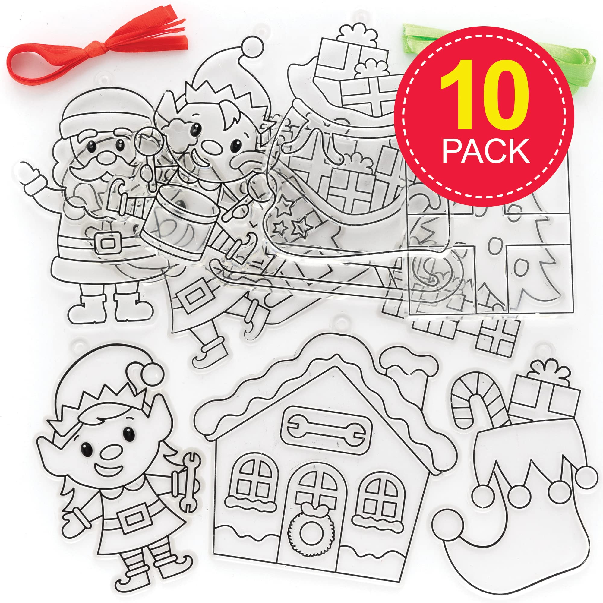 Kit Attrape-Soleil Noël Baker Ross – Lot De 4 Motifs à Colorier – Activité Créative Enfant – 20,5 X 14,5 Cm – Fourni Avec Supports Et Ruban – Décoration Vitrail Festive - 4