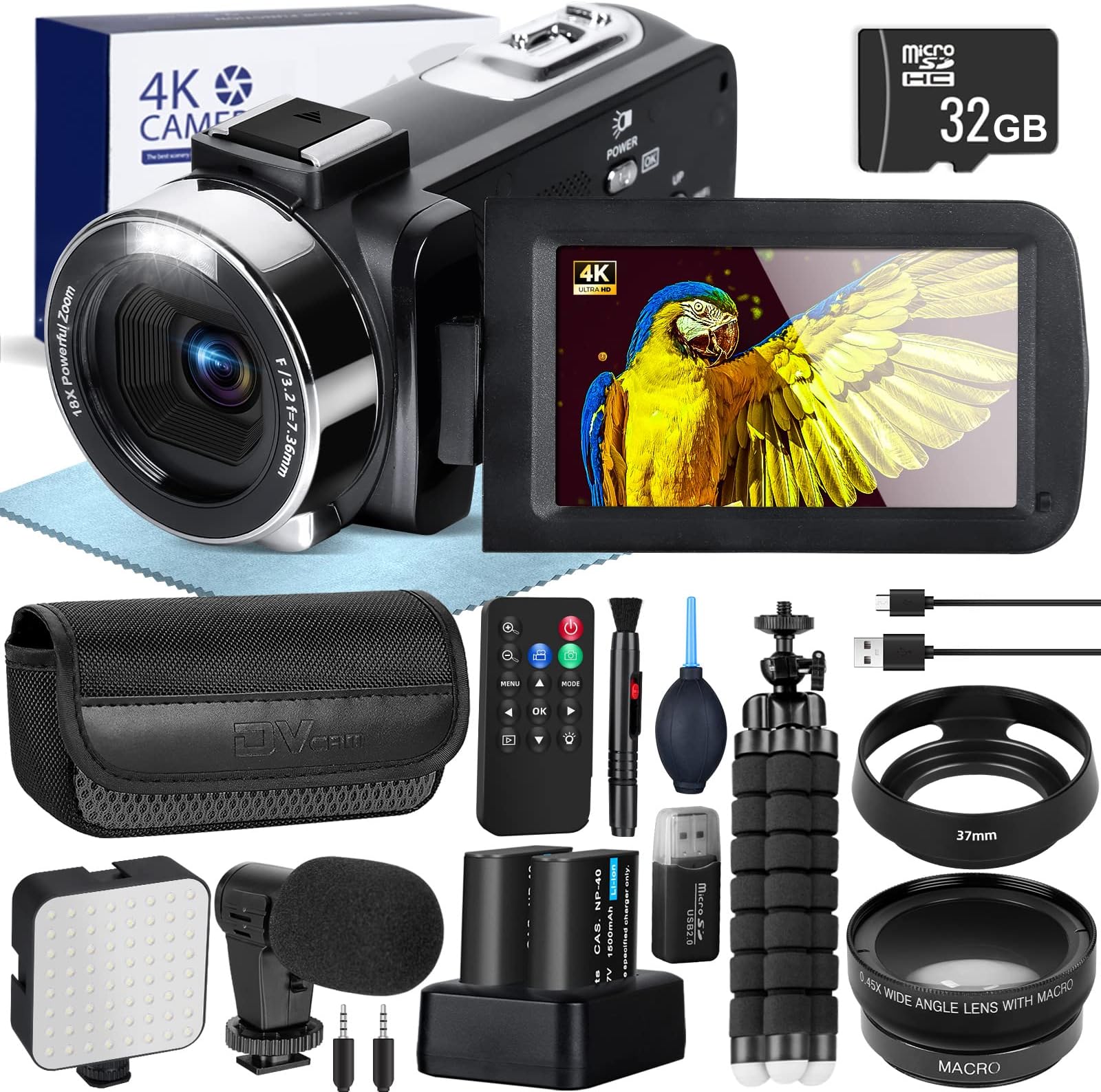 4K Camcorder Video Camera with Night Vision | 48MP 60FPS, 18X Digital Zoom, Flip Screen, WiFi, and Remote Control - Ideal for Vlogging, YouTube, Live Streaming, and Professional Filming