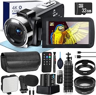 4K Camcorder Video Camera with Night Vision | 48MP 60FPS, 18X Digital Zoom, Flip Screen, WiFi, and Remote Control - Ideal for Vlogging, YouTube, Live Streaming, and Professional Filming