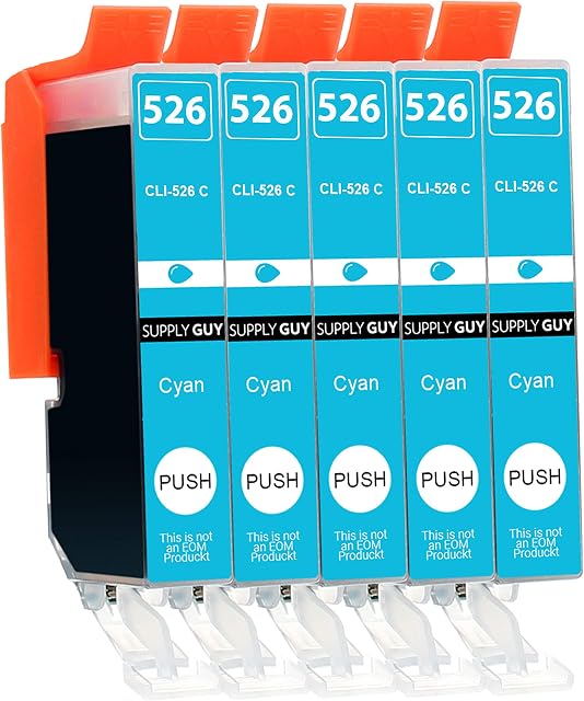 5 Ink Cartridges compatible with Canon CLI-526 Cyan for Pixma IP4850 IP4950 IX6550 MG5140 MG5150 MG5200 MG5240 MG5250 MG5300 MG5340 MG5350 MG6150 MG6250 MG8150 MG8240 MG8250 MX715 MX885 MX895