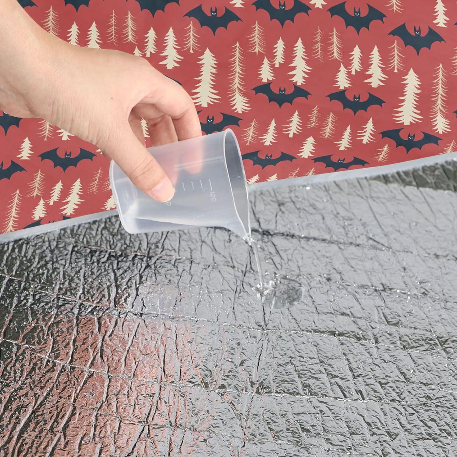 Round Picnic Essentials - Fits 2 Adults, Summer Accessories Soft Park Blankets Waterproof Foldable Dual Layer, Sand-Free, Soft Throw Rug 58 in (Colorful Vampire Bat Red Pine Trees)