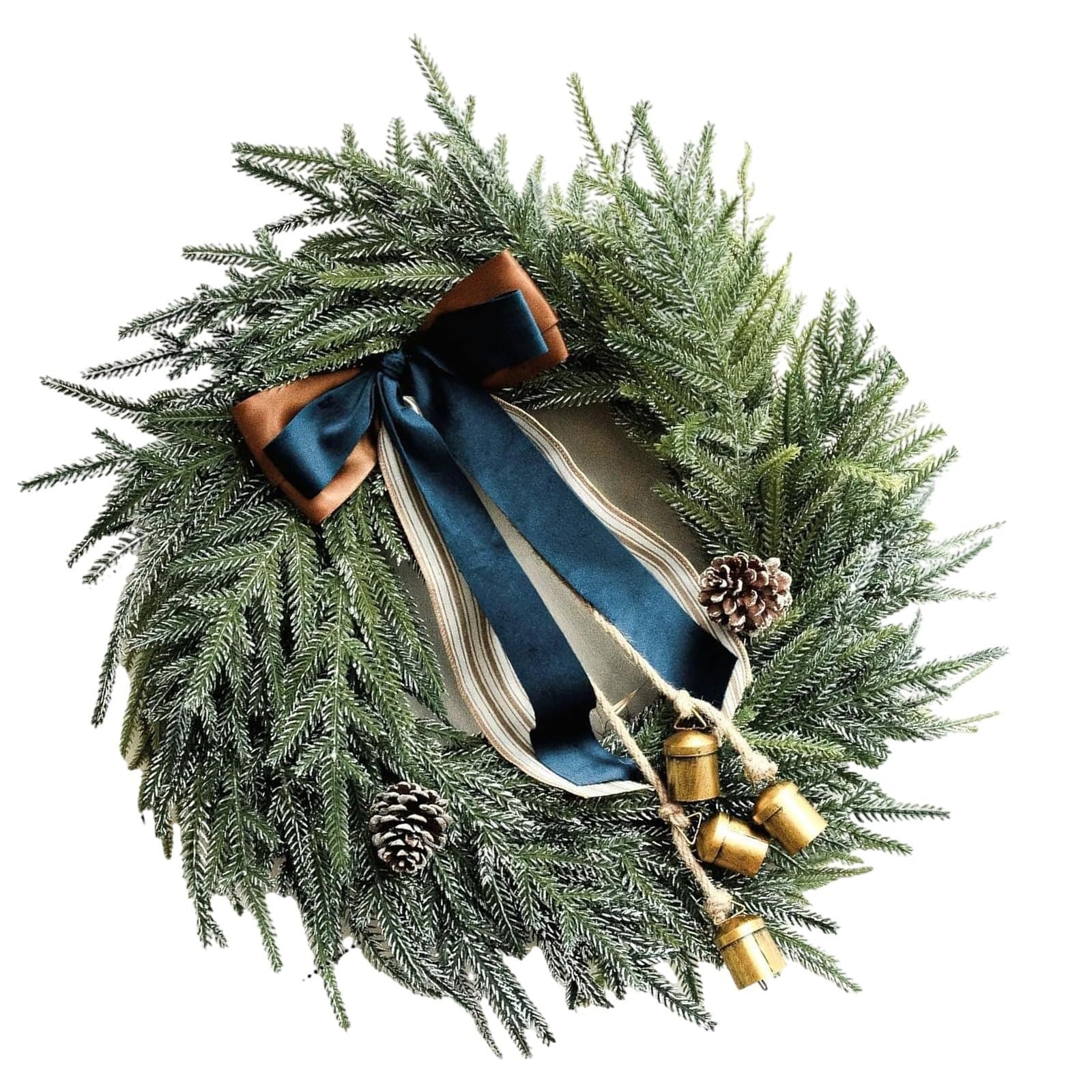 Dekoriert 18-Zoll-Weihnachtskranz, künstlicher, vordekorierter Weihnachtsakzent mit Tannenzapfen und Schleifenband, Weihnachtsdekoration Exquisit