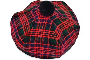 Traditional Scottish Tam O' Shanter MacDonald Tartan Acrylic Wool Tammie Bonnet
