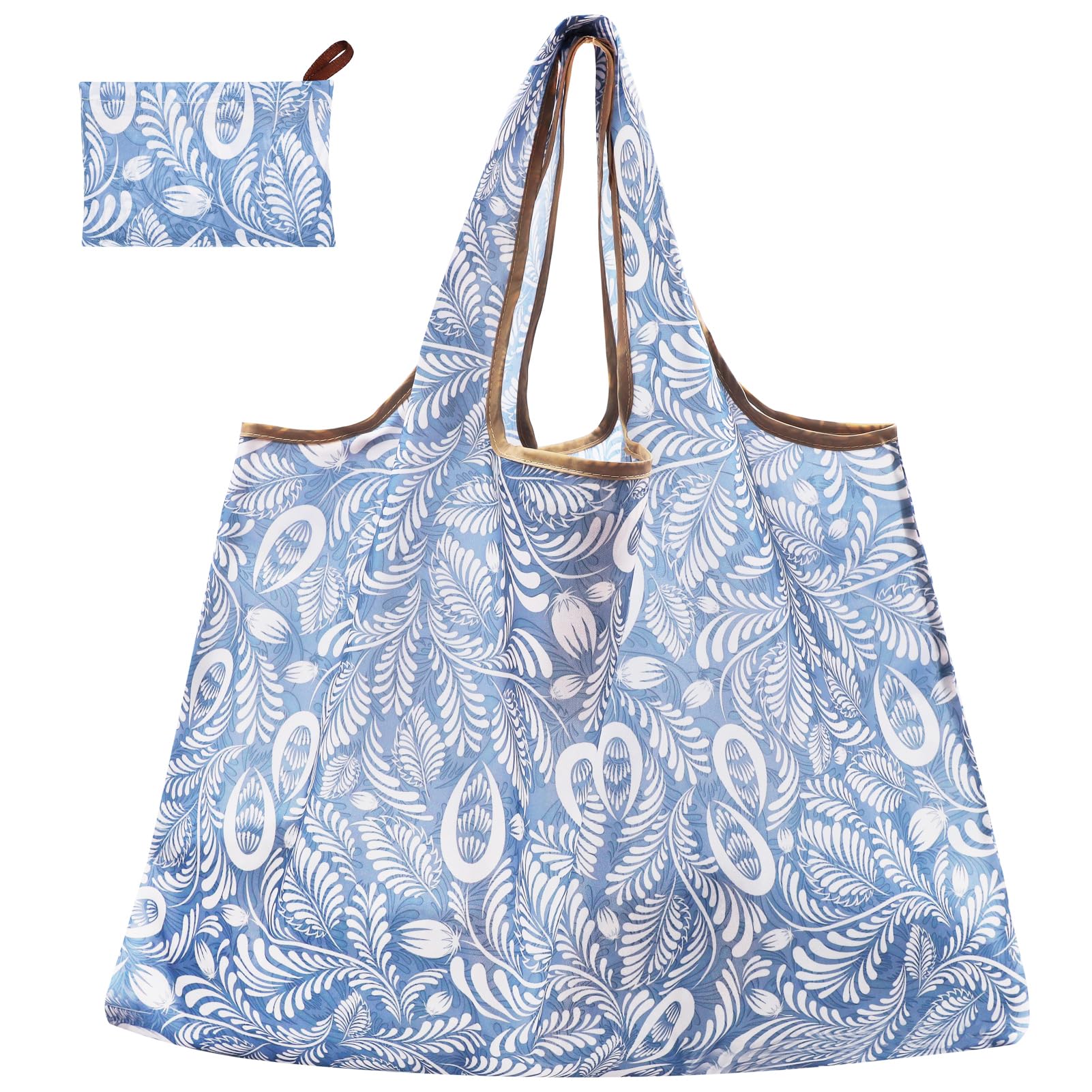 CHEESANHERR Foldable Reusable Shopping Bags, Large Folding Shopper Bag, Lightweight Tote Bag Grocery Bag, Washable Handbag Portable Pouch for Daily Use Shopping Travel, 53 X 66 cm (Light Blue) — image 1