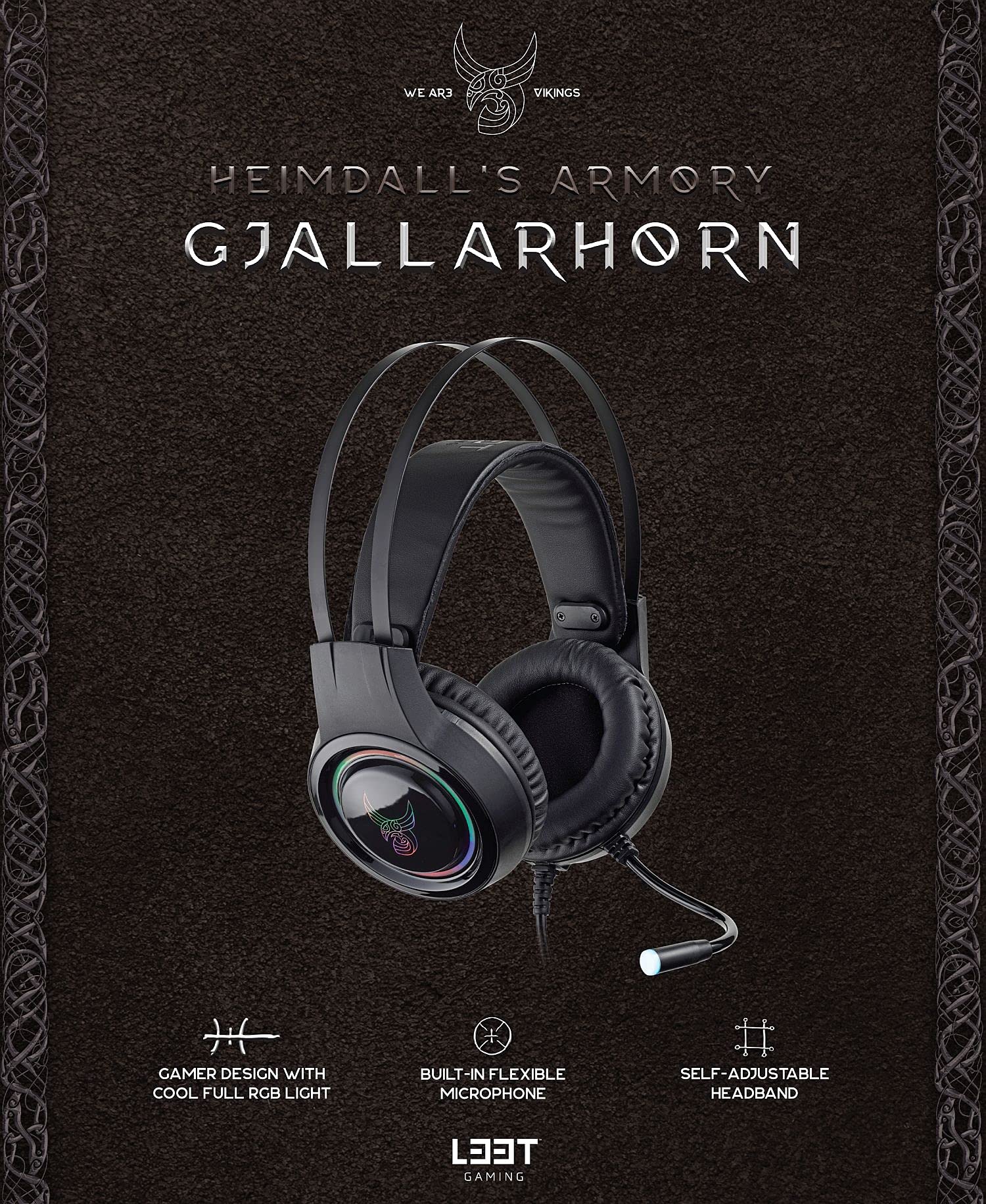 L33T GJALLARHORN - Cuffie da gioco over-Ear con microfono per Playstation, X-BOX, Nintendo Switch e come PC Gaming Headset - Cuffie con microfono per gaming, illuminazione RGB