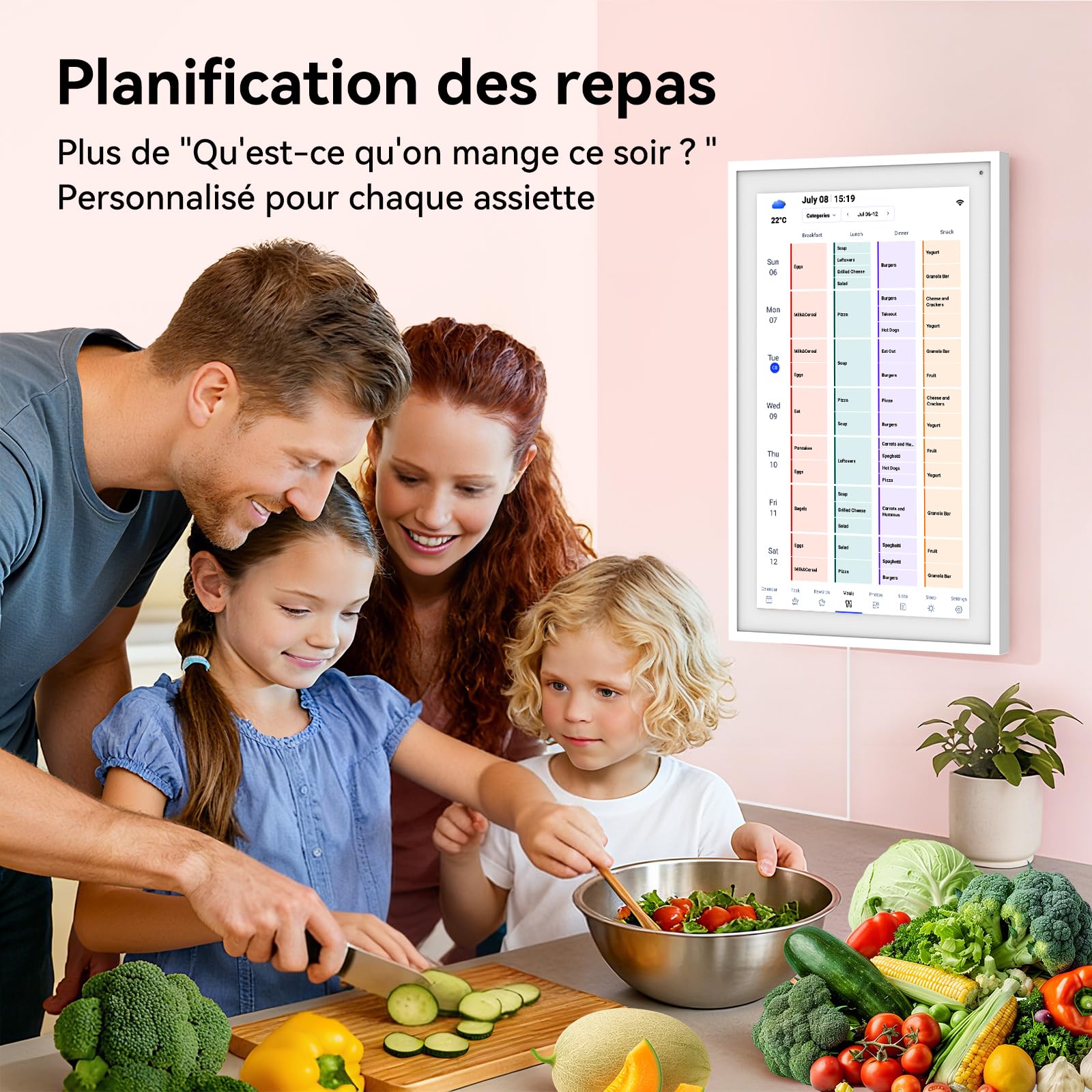 TABWEE Calendrier Digital 15,6" - Calendrier Électronique pour Planning Familial, Tableau des Tâches, Planificateur de Repas, Système de Récompenses (Cadre Photo Numérique)