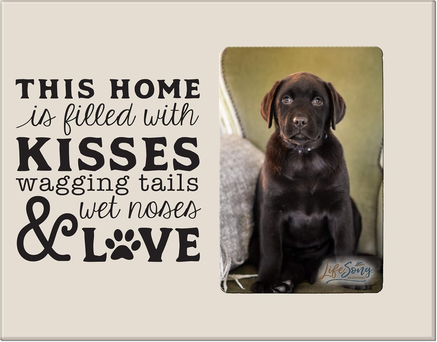 LifeSong Milestones Digitally Printed This Home is Filled Pet Vertical Photo Frame Gift Ideas for Black Lab & Dog Lovers - Golden Lab Owner Frame Gift 8”x10” Holds 4”x6” Photo (Walnut)