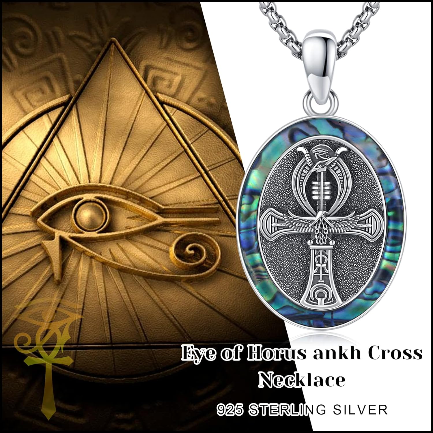 Miniatura 6 de Collar Ankh de plata de ley con dije de cruz de Horus Ankh, ojo egipcio antiguo Horus símbolo de protección, Plata esterlina, plata de ley