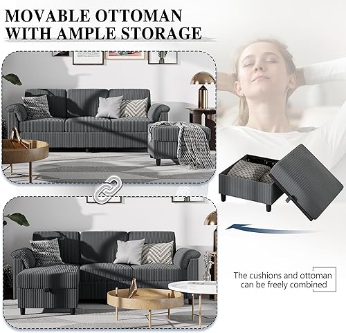 Miniatura 6 de Meilocar Sofás seccionales para sala de estar, sofá en forma de L con bolsillo lateral de almacenamiento, cómodos sofás de 3 asientos para