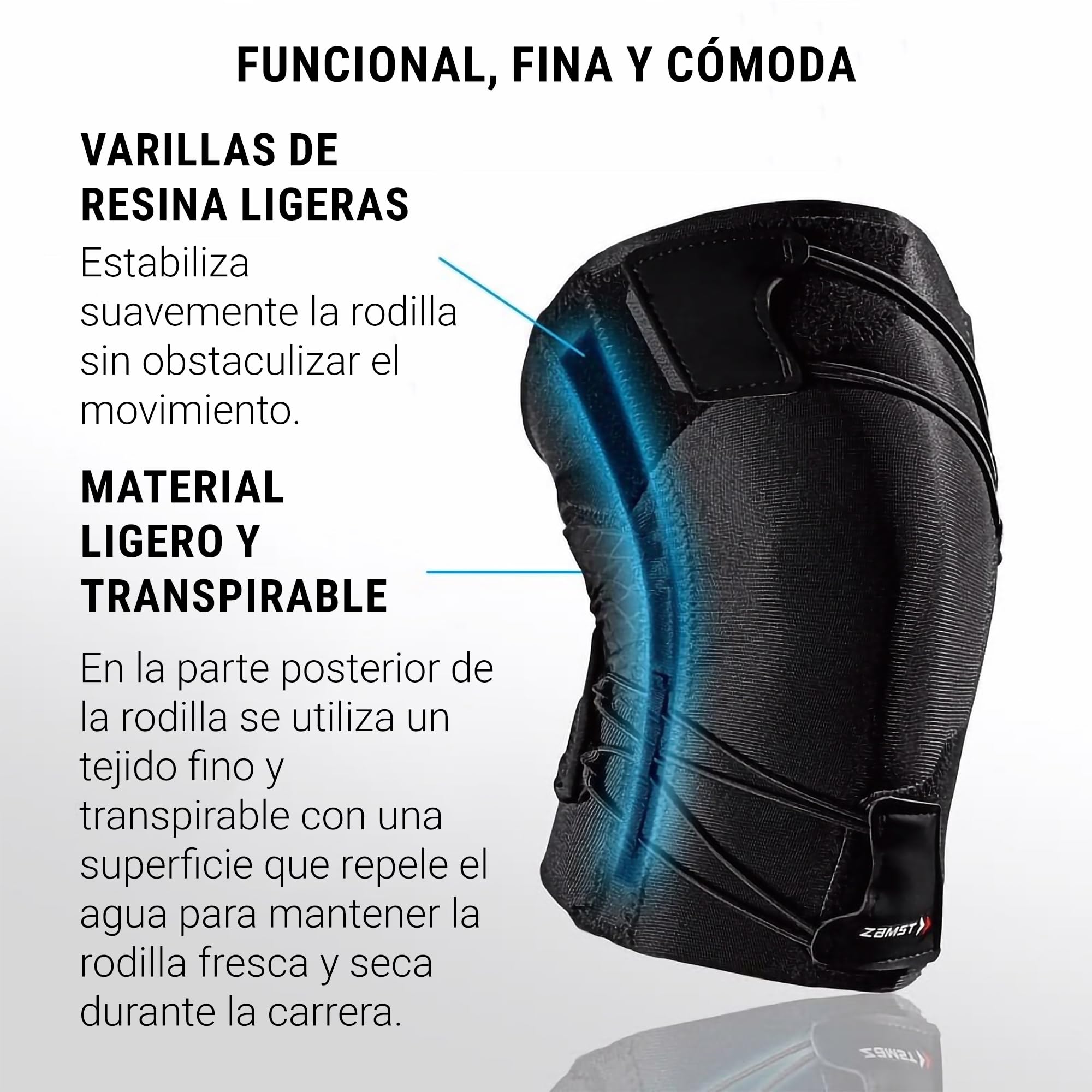 Zamst RK-1 Plus Rodillera Deportiva - Rodillera de Compresión para Hombres y Mujeres con Diseño Espiral Elástico para Dolor de Rodilla y Síndrome de Banda Iliotibial - Izquierda, L