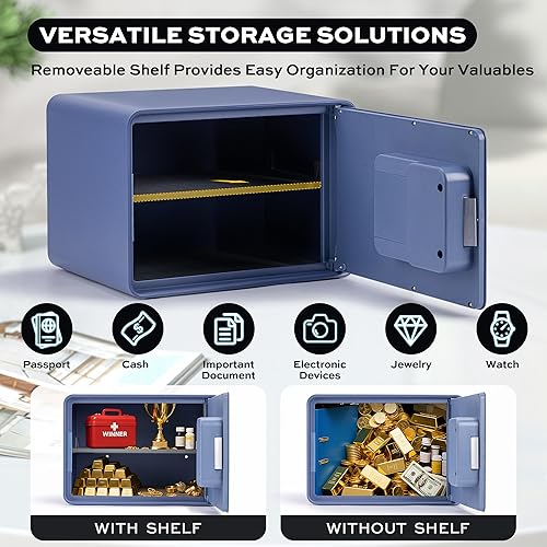 Miniatura 5 de Caja fuerte biométrica para el hogar, 0.6 pies cúbicos de apertura automática de huellas dactilares con pantalla táctil, sistema de alarma y estante