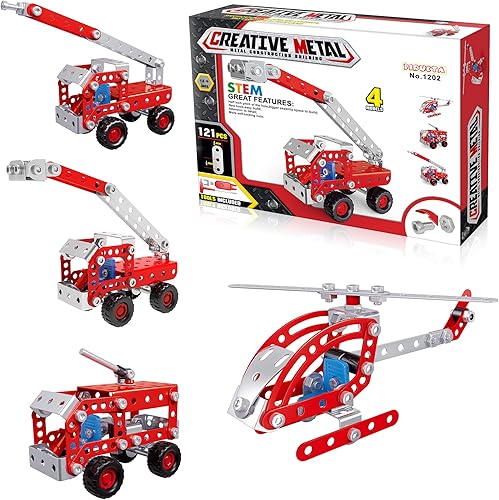 PIRUETA STEM Building Projects - Juego de vehículos de bombero, modelo de 313 piezas, juguetes de vehículos para niños de 8 a 12 años, camión de