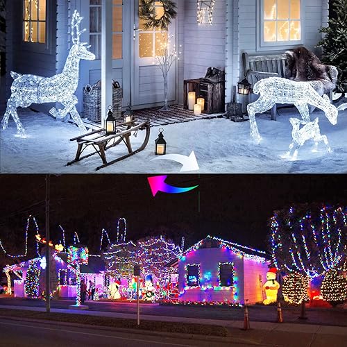 Vista 152 de JMEXSUSS Paquete de 2 luces de hadas azules que funcionan con pilas, 100 luces LED azules de 33 pies impermeables con temporizador remoto, luces