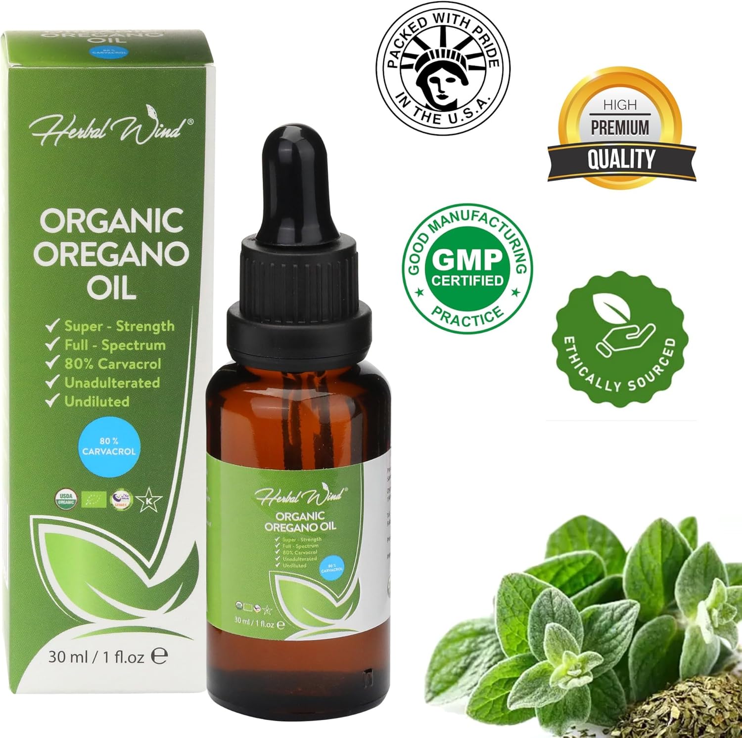 Organic Oregano Oil - 1 Fl Oz (30ml), 80% Carvacrol USDA Organic Oregano Oil Liquid Drops, Concentrated Plant Based, Non-GMO