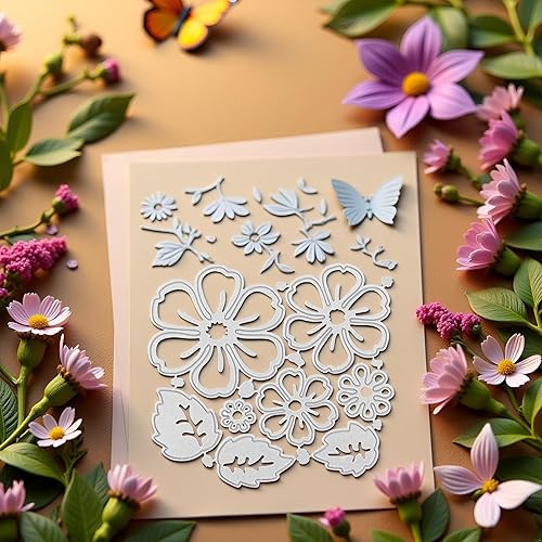 Troqueles de corte de metal con diseño de flores, hojas de flores, plantilla para hacer tarjetas de bricolaje, álbumes de recortes, papel para