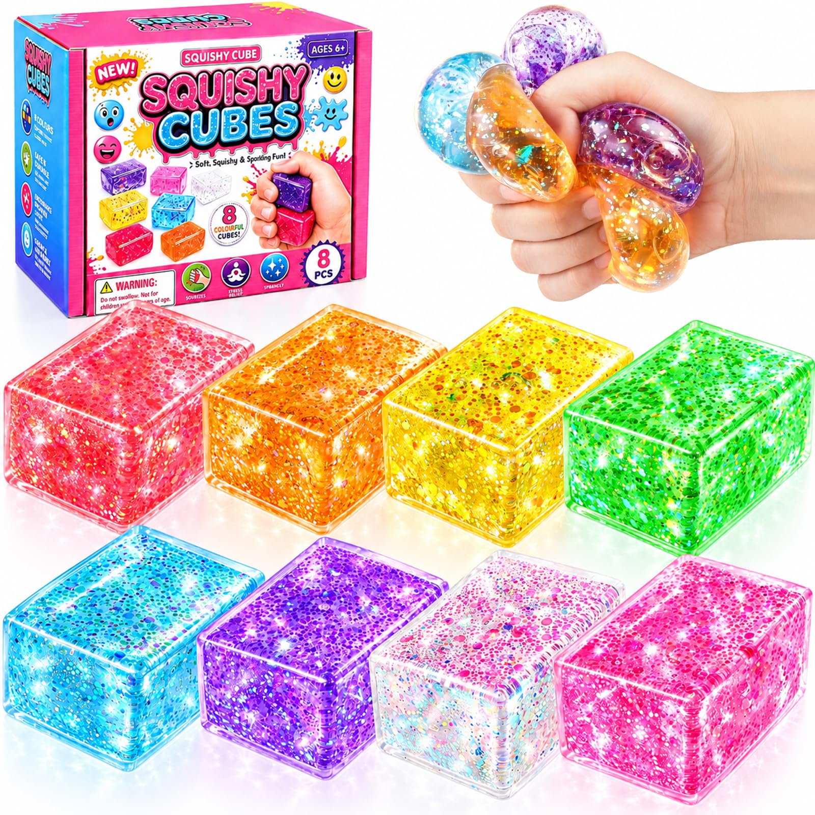 8PCS Glitter Stress Cubes Squishy Fidget Cube Stress Adults Anxiety Relief â image 1