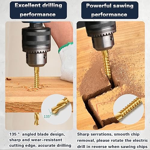Miniatura 7 de Juego de brocas escalonadas, 7 piezas, revestimiento de titanio, con punzón central automático, cuchillas de corte dobles de longitud corta,
