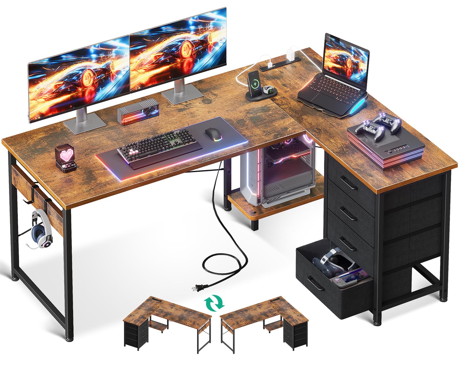 Amazon | AODK ゲーミングデスク 引き出し付き パソコンデスク