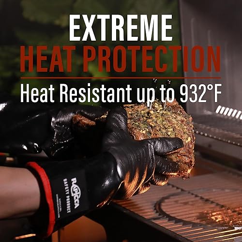 Miniatura 2 de RAPICCA - Guantes de cocina resistentes al calor aislantes para barbacoaparrillahornoahumadorfreír impermeables con palmas texturizadas 14 pulgadas