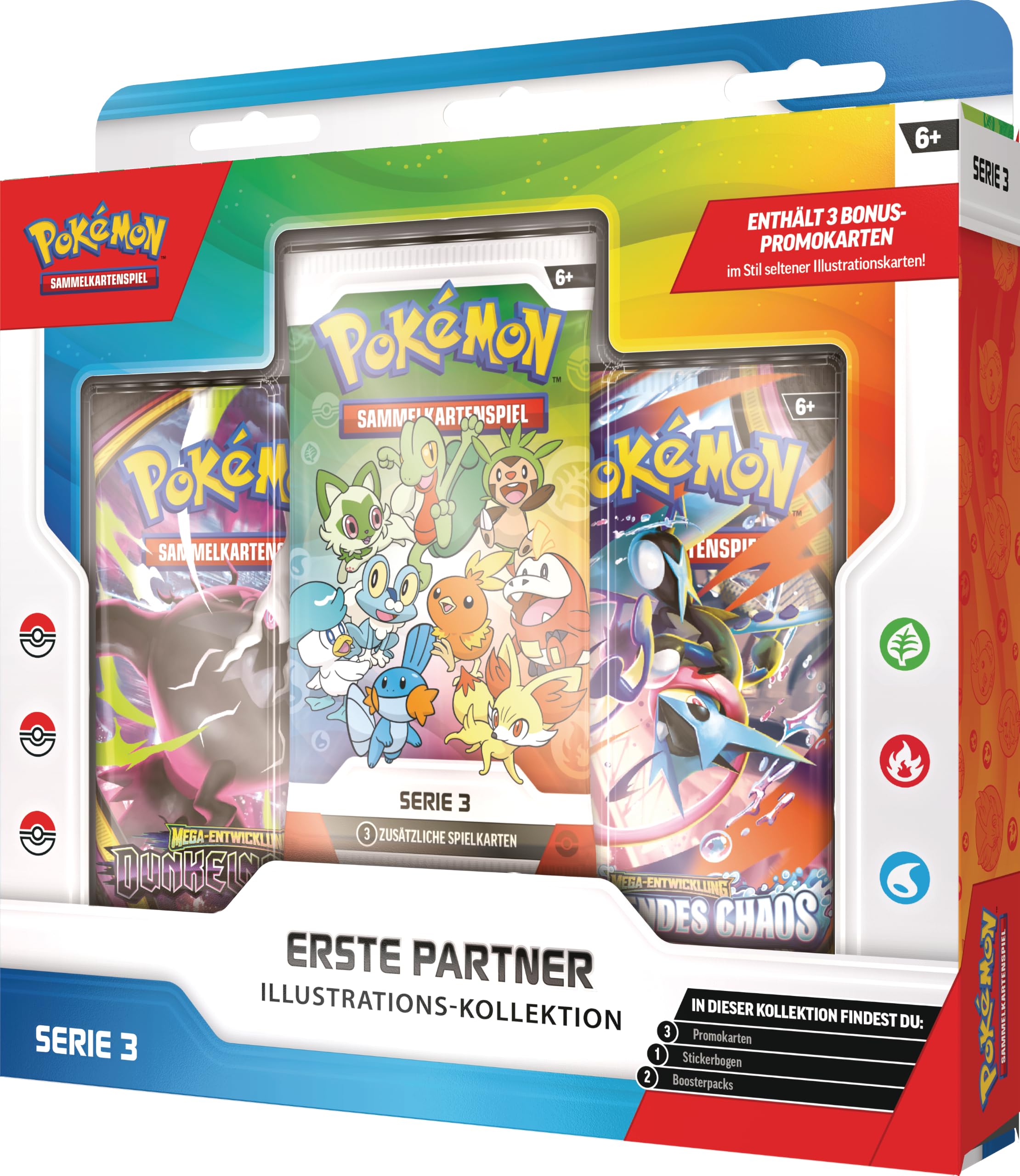 Pokémon-Sammelkartenspiel: Illustrations-Kollektion Erste Partner: Serie 3 (3 Promokarten, 2 Boosterpacks und 1 Stickerbogen) – Ansicht 3