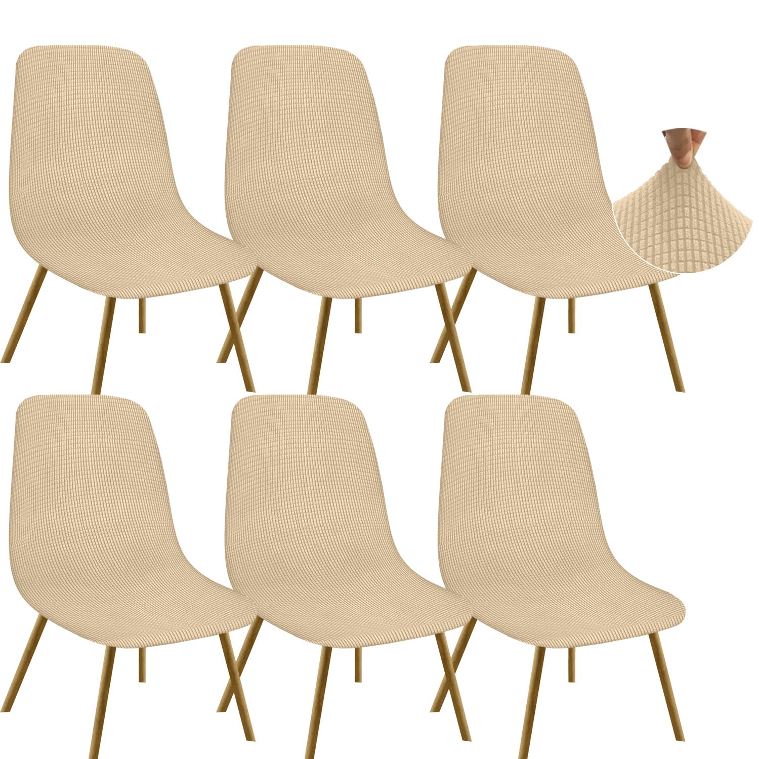 Granbest Jacquard Thickened Elastic Dining Chair Covers, Low Back Chair Slipcovers for Hotel, Banquet, Wedding, Party Decoration (Set of 6, Checks Dark Beige)