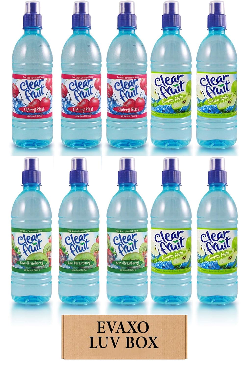 LUV BOX - Variety Clear Fruit Water Sport 16.9 Oz Bottles,Pack of 10,Kiwi Strawberry,Cherry Blast,Green Apple by evaxo