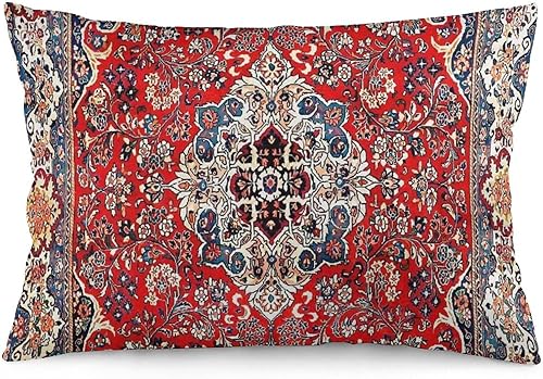 26 fundas de almohada con estampado de alfombra persa Sarouk rojo y azul de 12 x 20 pulgadas, fundas de almohada decorativas de terciopelo suave