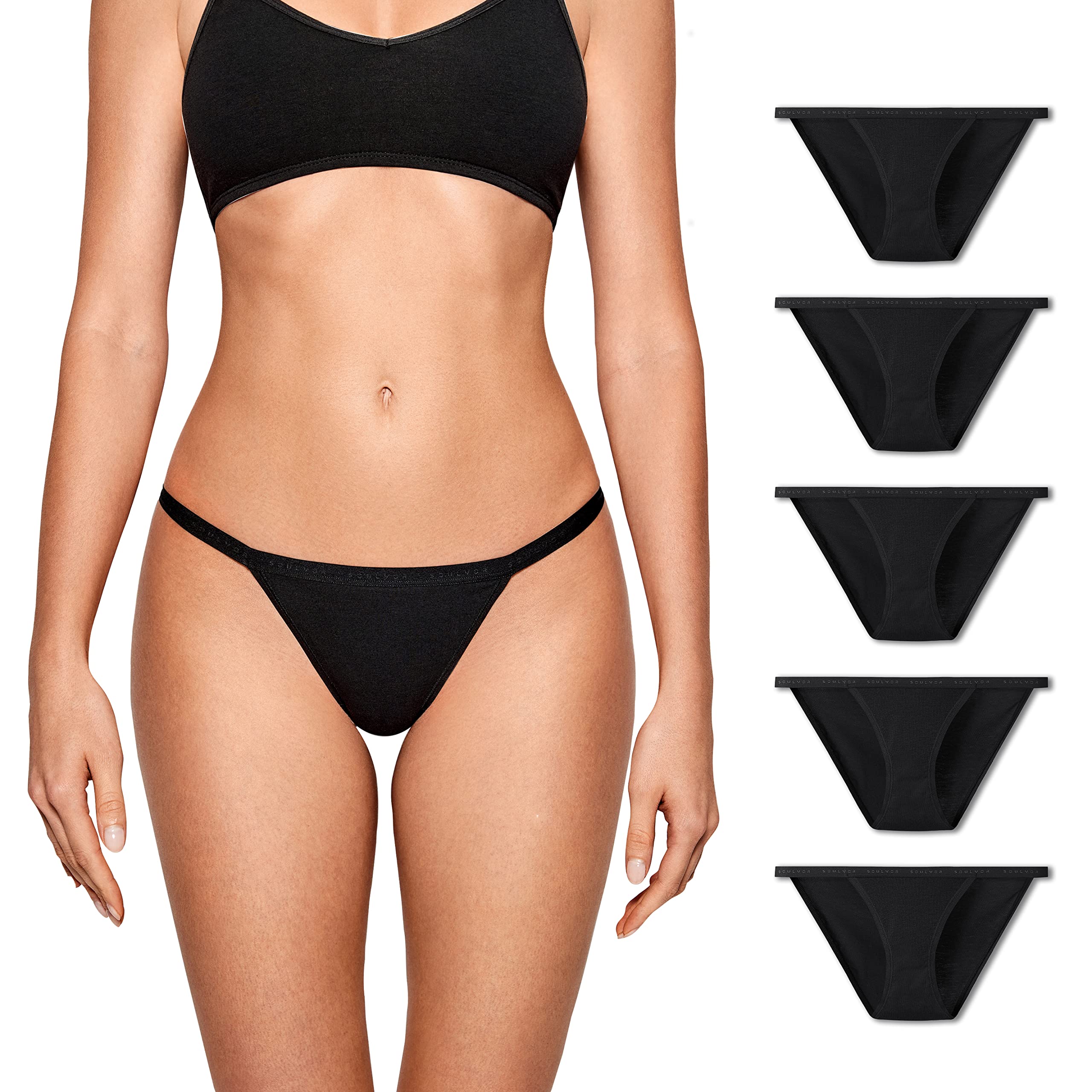 Women's Underwear Low Rise String Bikini Cotton Panties Tagless Stretch Panty 5 Pack