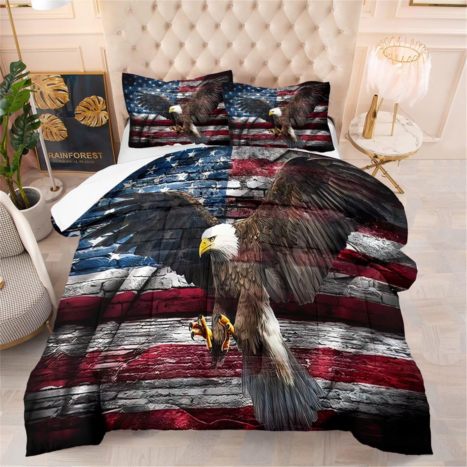 BuLuTuFull Comforter Set Eagle Bedding Set 3 Pieces Super Soft American Flag Duvet Set Full Size Microfiber Quilt Set Decorative Bed Sets - 1 Comforter (79" x90") and 2 Pillow Shams (20"x30")