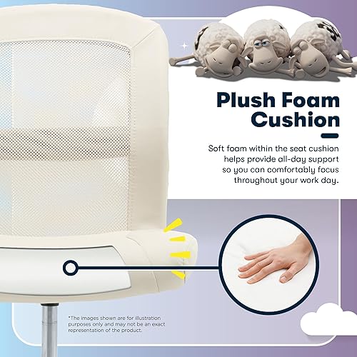 Miniatura 8 de Serta Essential - Silla de tareas sin brazos, sillas de escritorio pequeñas con ruedas, respaldo de malla transpirable y piel sintética, asiento