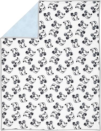 Miniatura 2 de Lambs & Ivy Disney Baby Mickey Mouse - Manta para bebé, color azul/blanco Minky/Jersey
