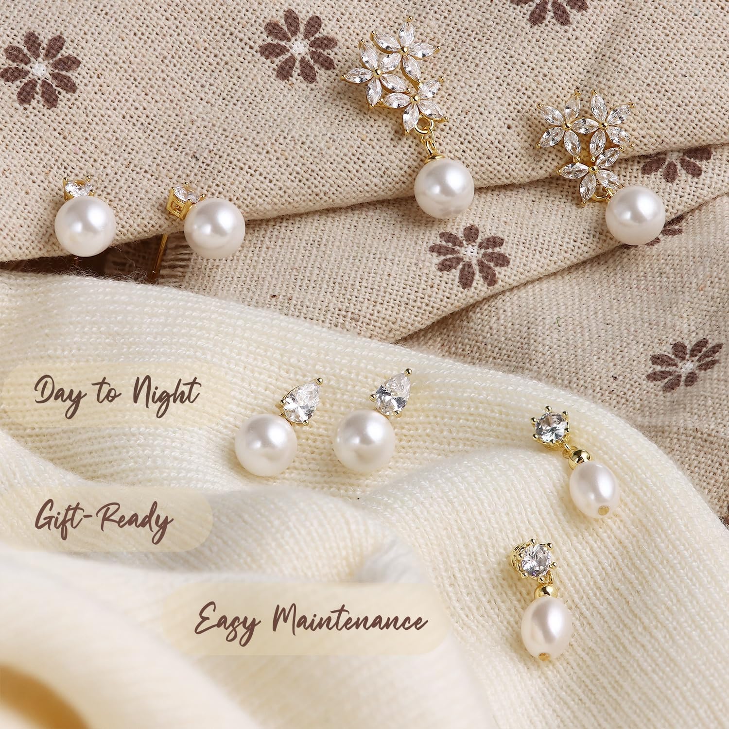 KRFY 1 Pairs Pearl Earrings, 925 Sterling Silver Post, Drop Pearl Dangle Earrings for Women Trendy, cz Studs Earrings for Women, 16K Gold Plated/Silver - Image 6