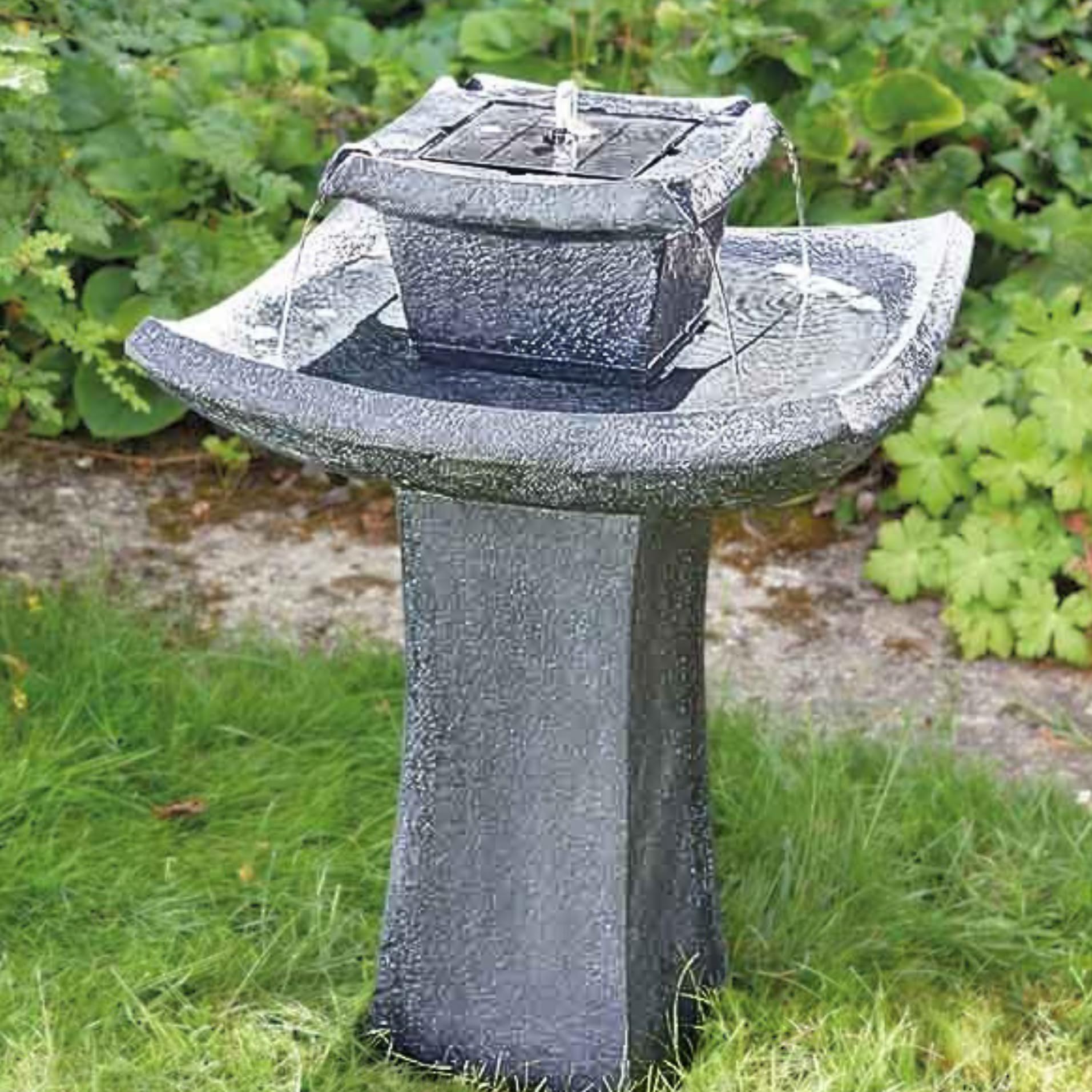 2 Tier Solar Water Fountain -71cm Resin Bird Bath - Cascading Water Feature | Solar-Powered Pagoda Fountain, Outdoor Decorative Garden Ornament For Garden Centrepiece, Lawn Decorations, Bird Baths & Gift