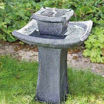 2 Tier Solar Water Fountain -71cm Resin Bird Bath - Cascading Water Feature