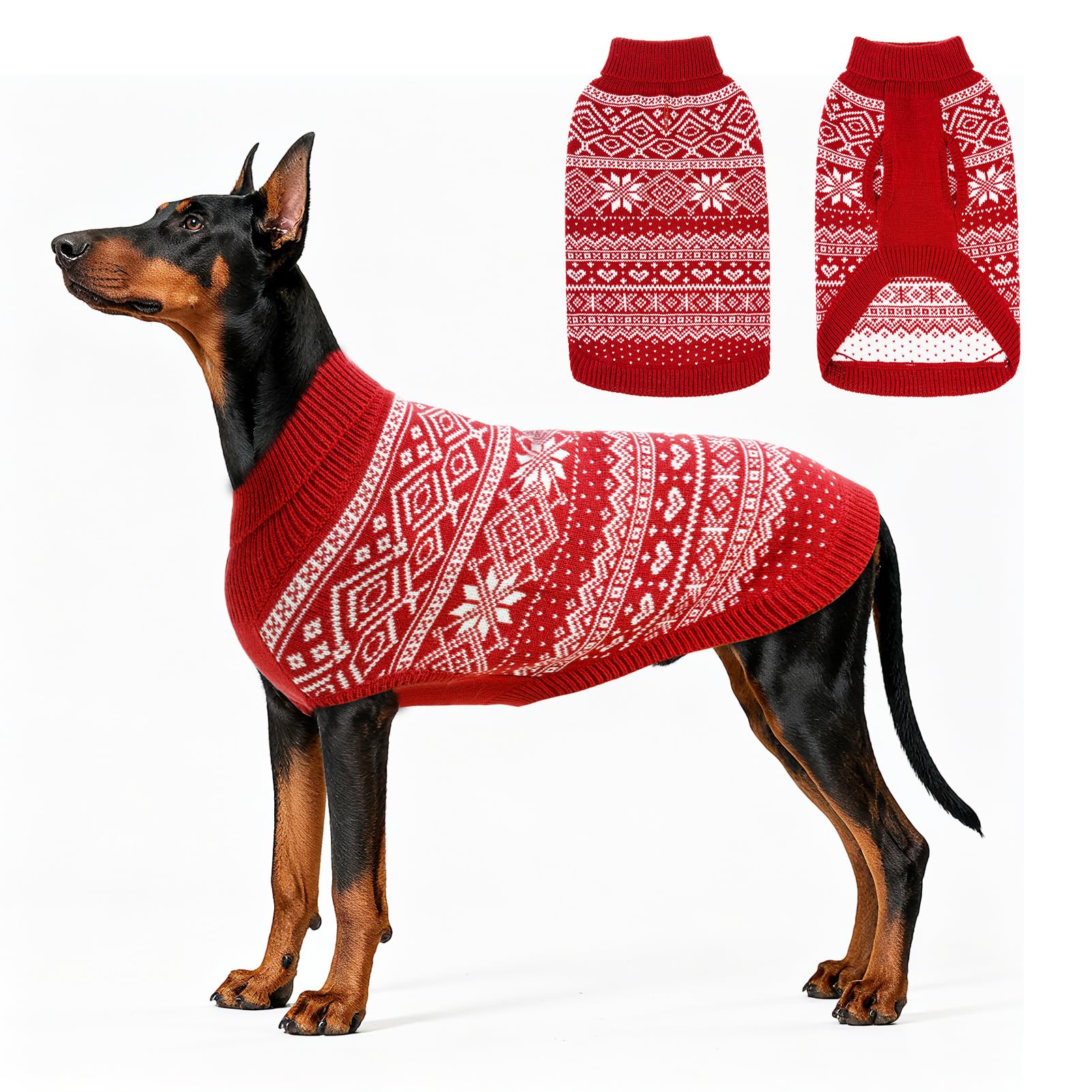 homimp dog sweater argyle - warm winter clothes puppy soft coat, ugly dog sweater for small medium and large dogs, pet clothing boy girl, red 2xl
