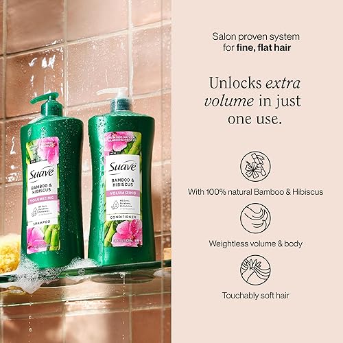 Miniatura 2 de Suave Acondicionador voluminizador de bambú e hibisco, para cabello fino y plano, sistema probado en salón para aumentar el volumen y el cuerpo del