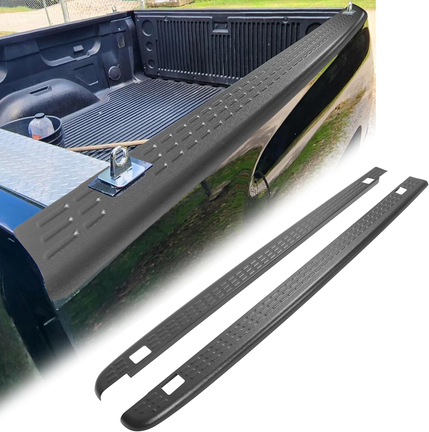 ECOTRIC 6'6" Bed Rail Caps for 2007-2014 Chevy Silverado 1500/2500/3500 HD - Black ABS Replacement for 72-41104 w/ Stake Holes