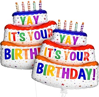 Katchon, Giant Happy Birthday Balloons - 40 Inch, Pack of 2 | Happy Birthday Printed Balloons | Yay Balloon for Happy Birthday Decorations | Happy Birthday Mylar Balloons, Rainbow Birthday Decorations