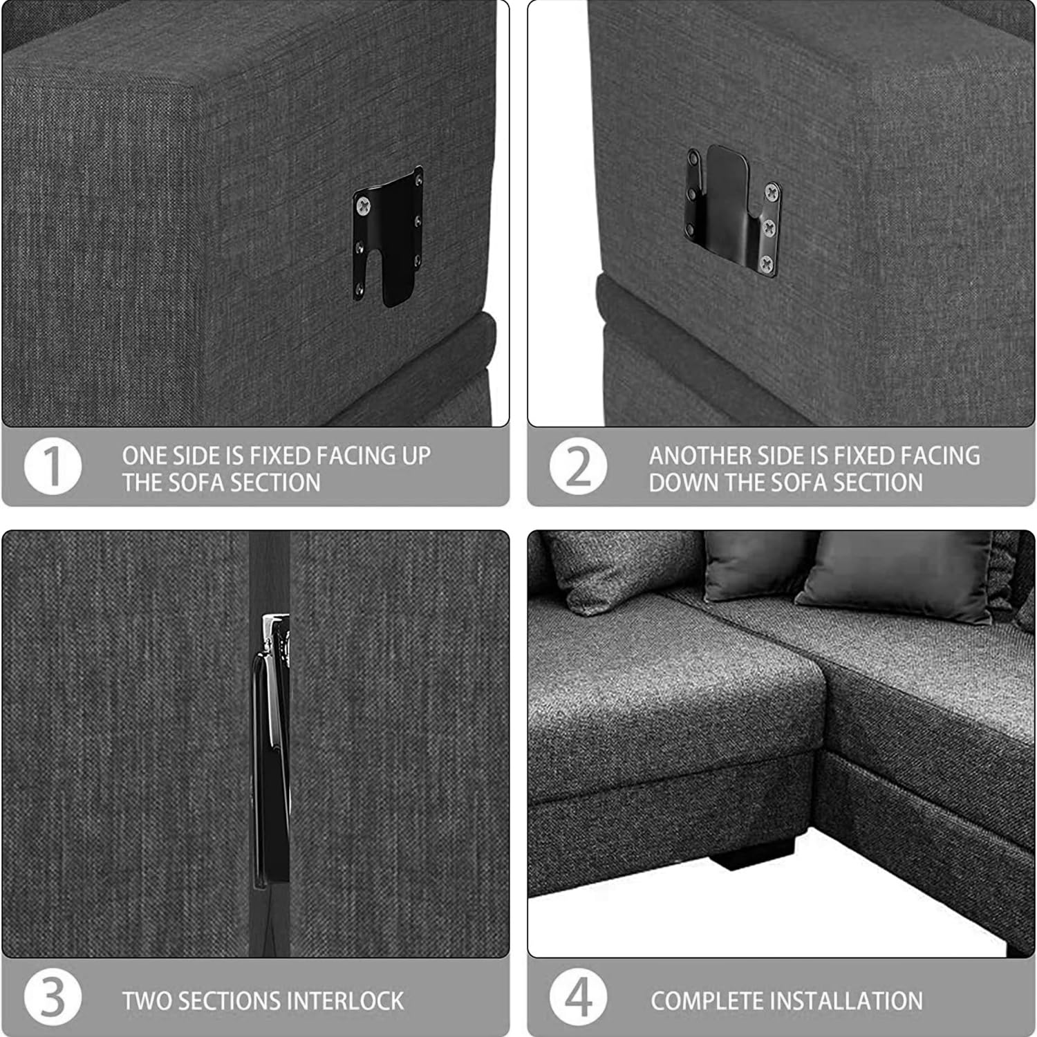 Sofa Interlock Sectional Couch Connector Bracket Universal Furniture Interlocking Photo Frame Mirror Inter Lock 6 Pack with 40 Screws