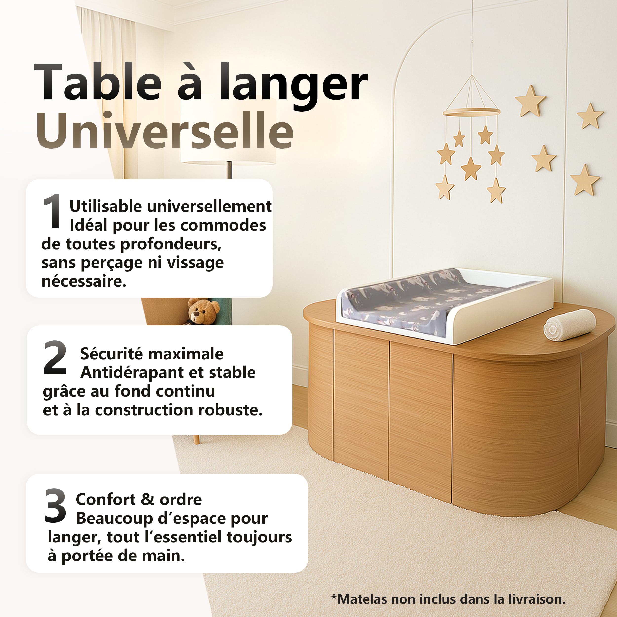 Plan à Langer Universal 72 cm x 54 cm Chêne Amovible