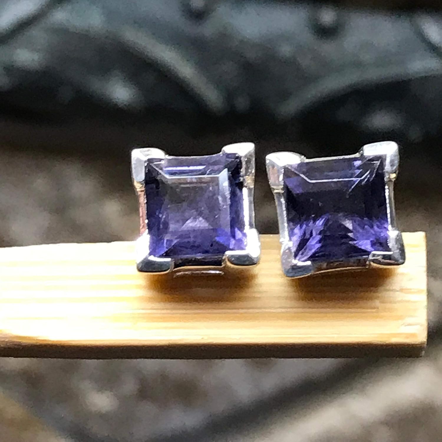 Natural 2.5ct Iolite 925 Solid Sterling Silver Stud Earrings 6mm