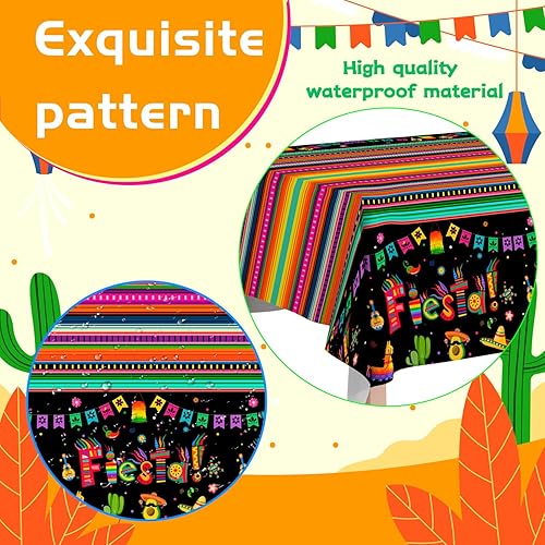 Miniatura 2 de Mantel de fiesta mexicana de 3 piezas, 107.8 x 54 pulgadas, juego de manteles de fiesta mexicana, fundas de mesa del Cinco de Mayo y mantel