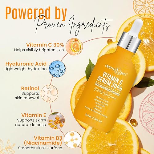 Miniatura 4 de 30% suero de vitamina C (8 onzas líquidas) puro orgánico antiarrugas + ácido hialurónico + retinol + vitamina E + vitamina B, suero facial para